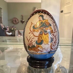 Hand-Painted Decorative Egg with Warrior Design